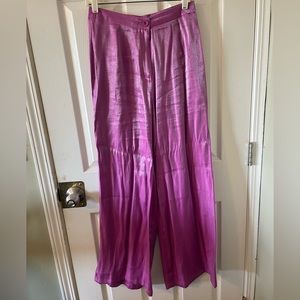 Iridescent Hot Pink Satin Trouser Pants